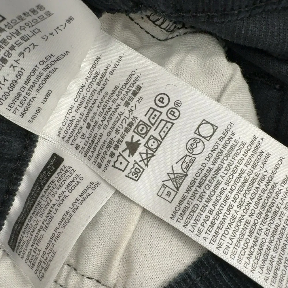Levis 502 Corduroy Pants Mens 30 Black Cotton Stretch Regular Taper Casual